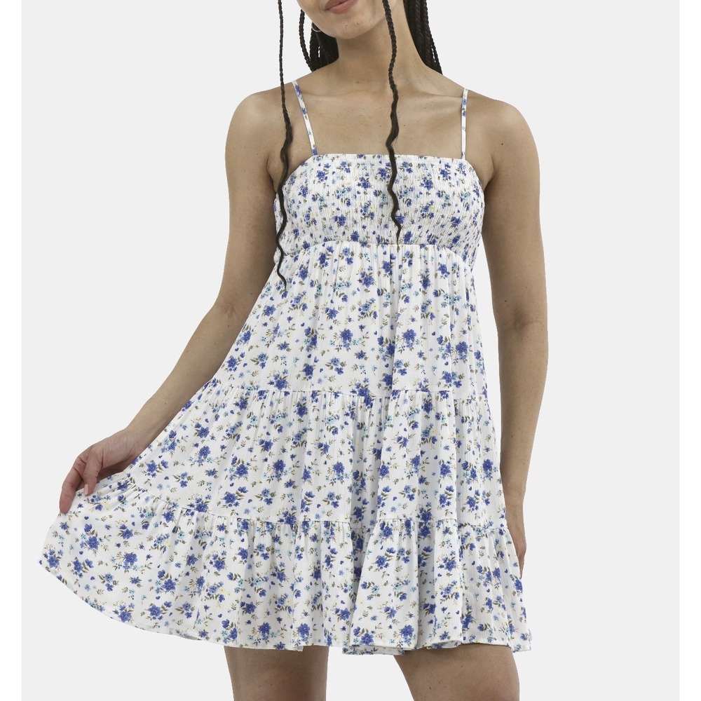 No Boundaries Blue Floral Smocked Tiered Mini Dress XXL 20 Sun Dress Cottagecore